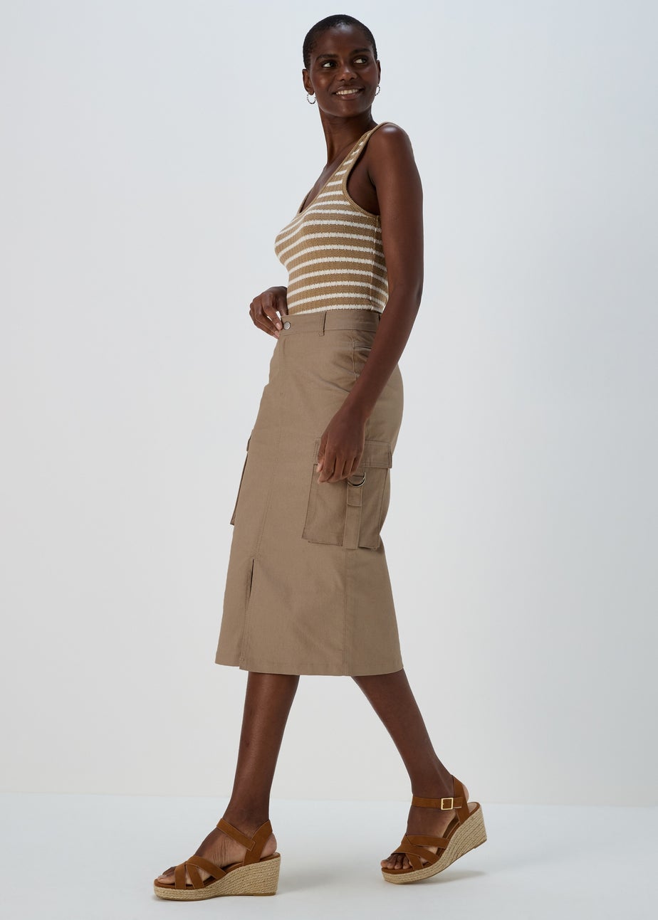 Stone Utility Cargo Midi Skirt