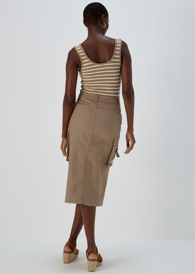 Stone Utility Cargo Midi Skirt