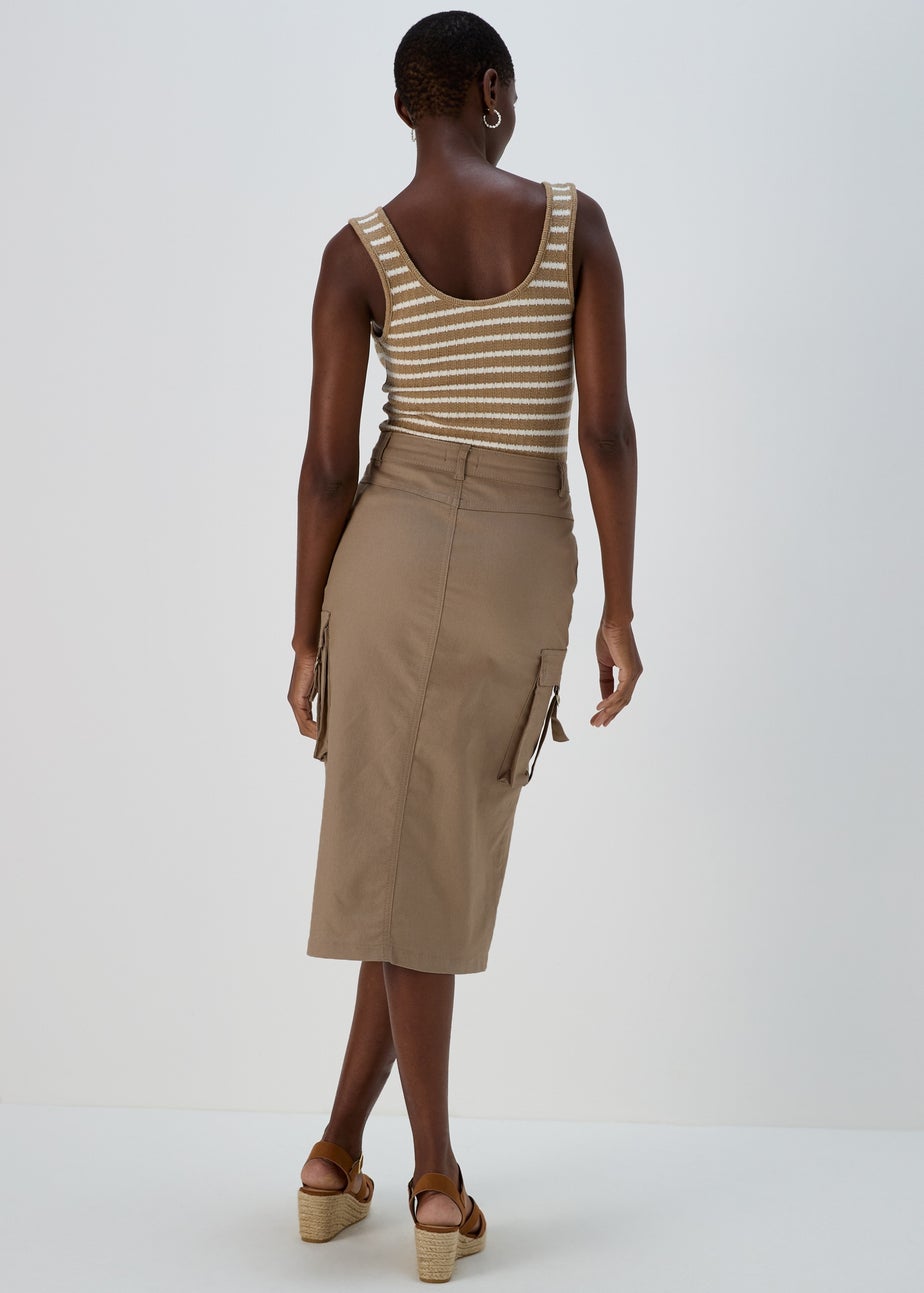Stone Utility Cargo Midi Skirt
