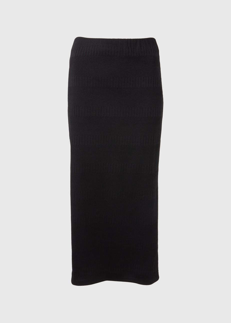 Black Textured Midi Skirt