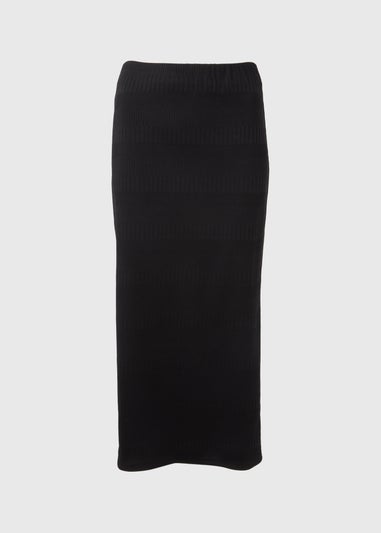 Black Textured Midi Skirt