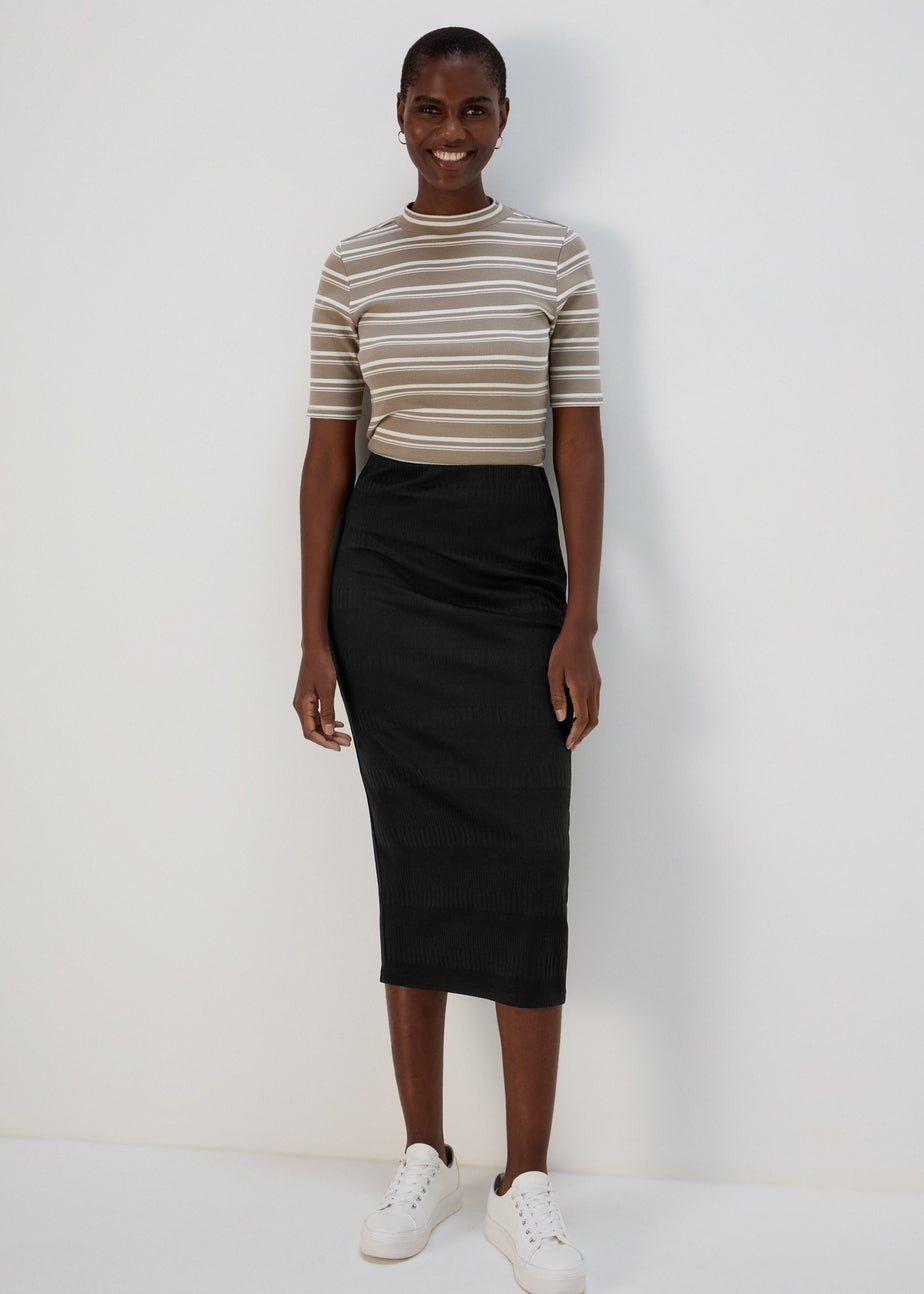 Black Textured Midi Skirt