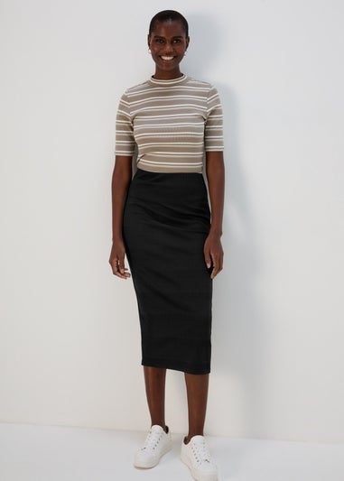 Black Textured Midi Skirt