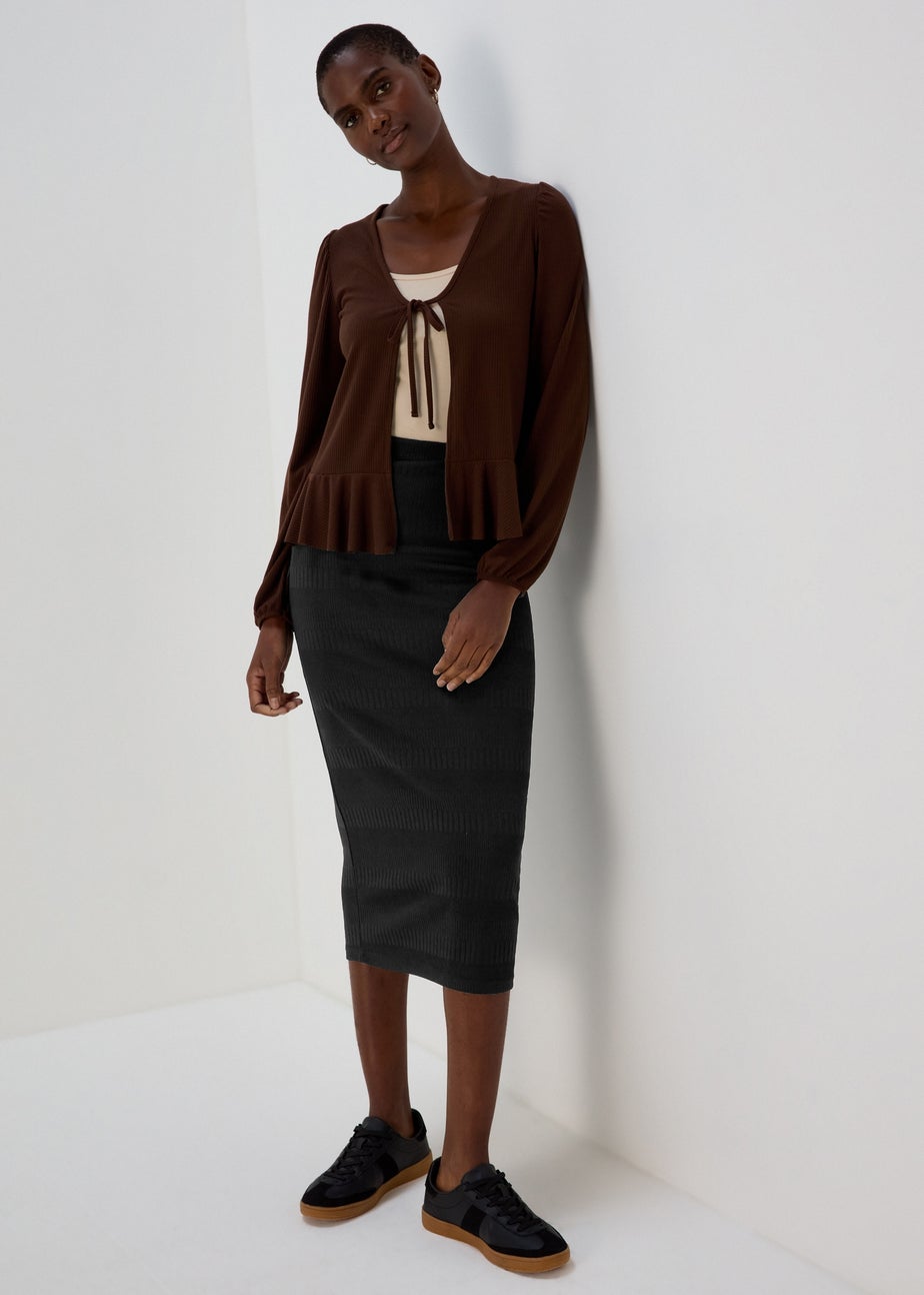 Black Textured Midi Skirt