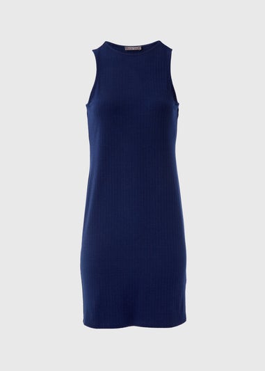 Navy Ribbed Racer Mini Dress