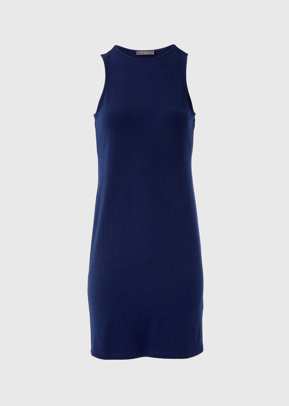 Navy Ribbed Racer Mini Dress