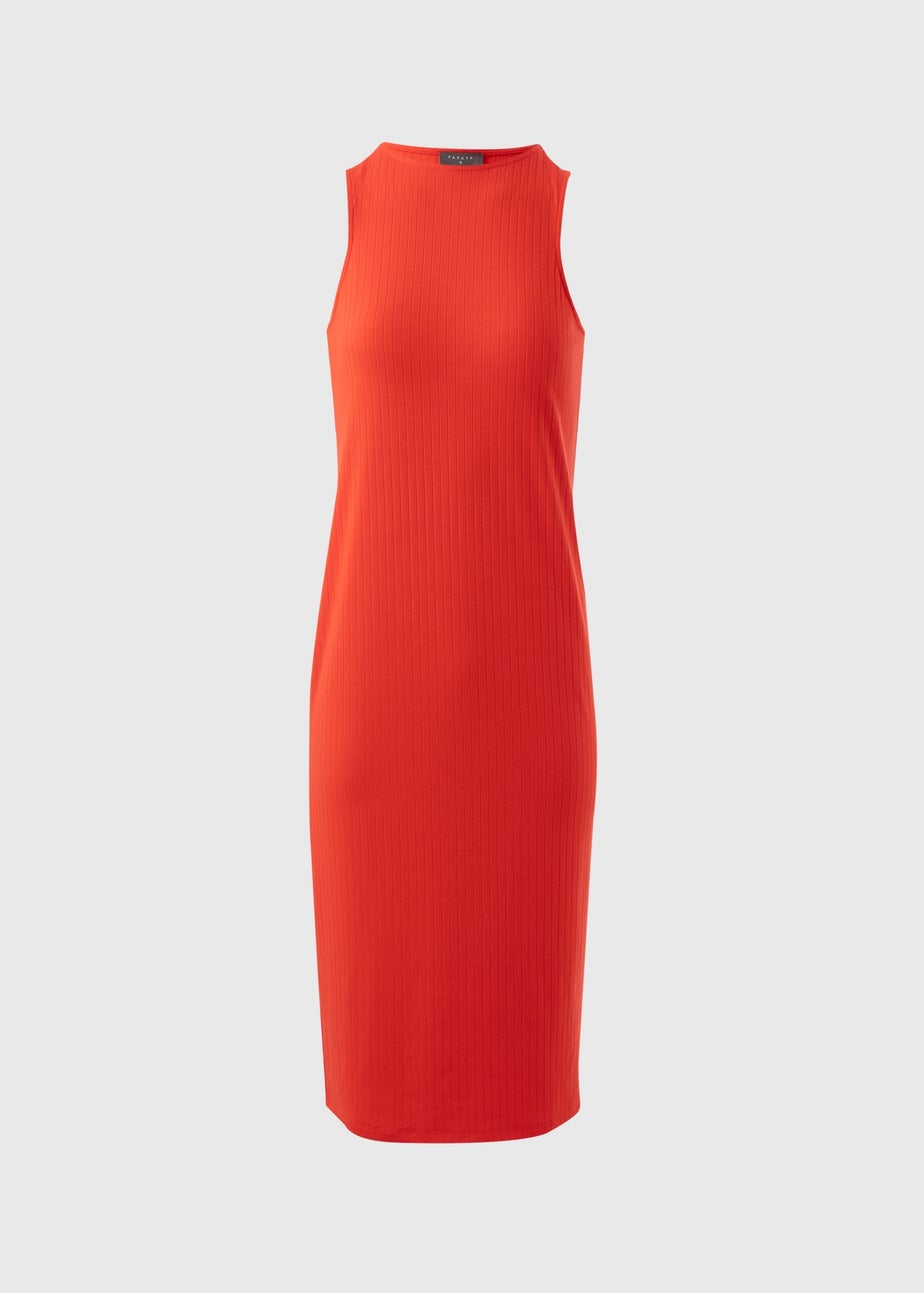 Red Racer Ribbed Midi Dress