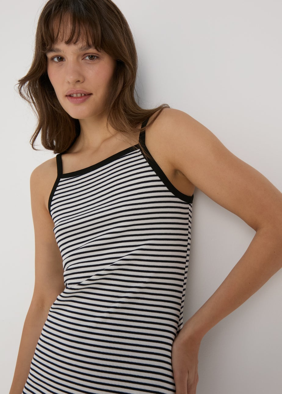 White & Black Stripe Ribbed Midi Dress
