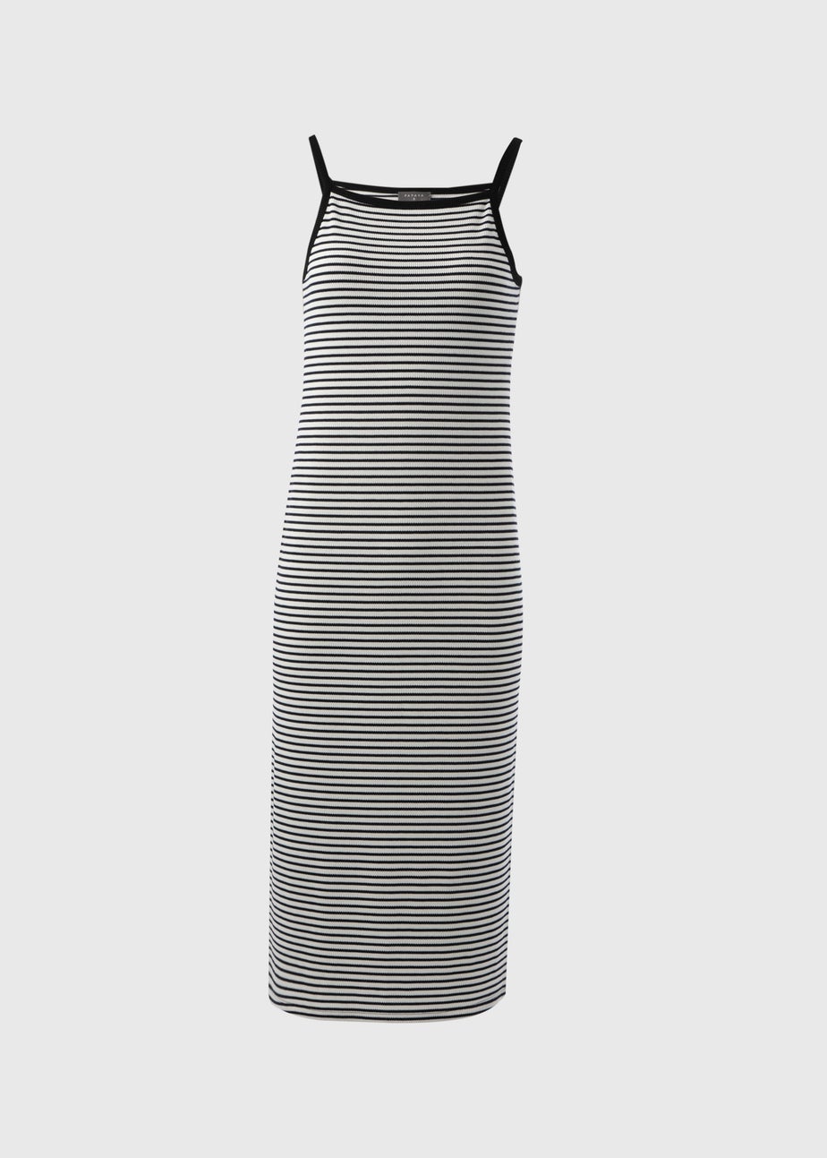 White & Black Stripe Ribbed Midi Dress