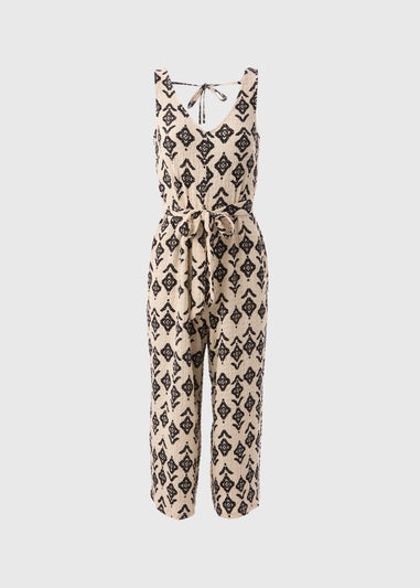 Cream V Neck Crinkle Jumpsuit