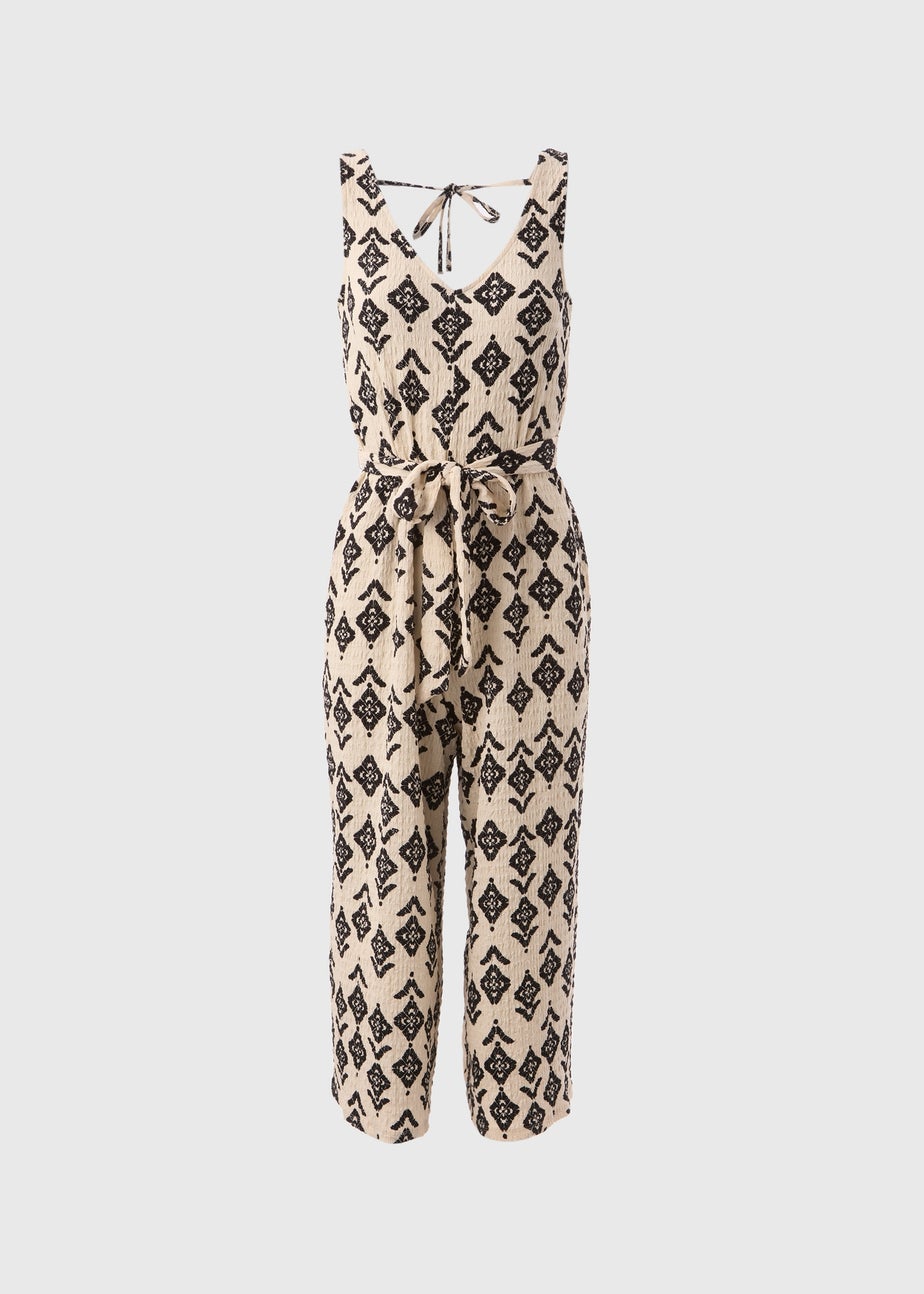 Cream V Neck Crinkle Jumpsuit