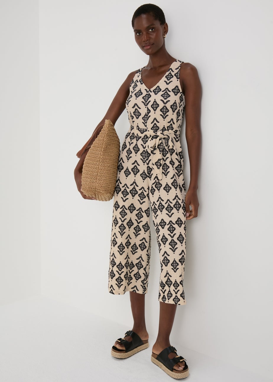 Cream V Neck Crinkle Jumpsuit