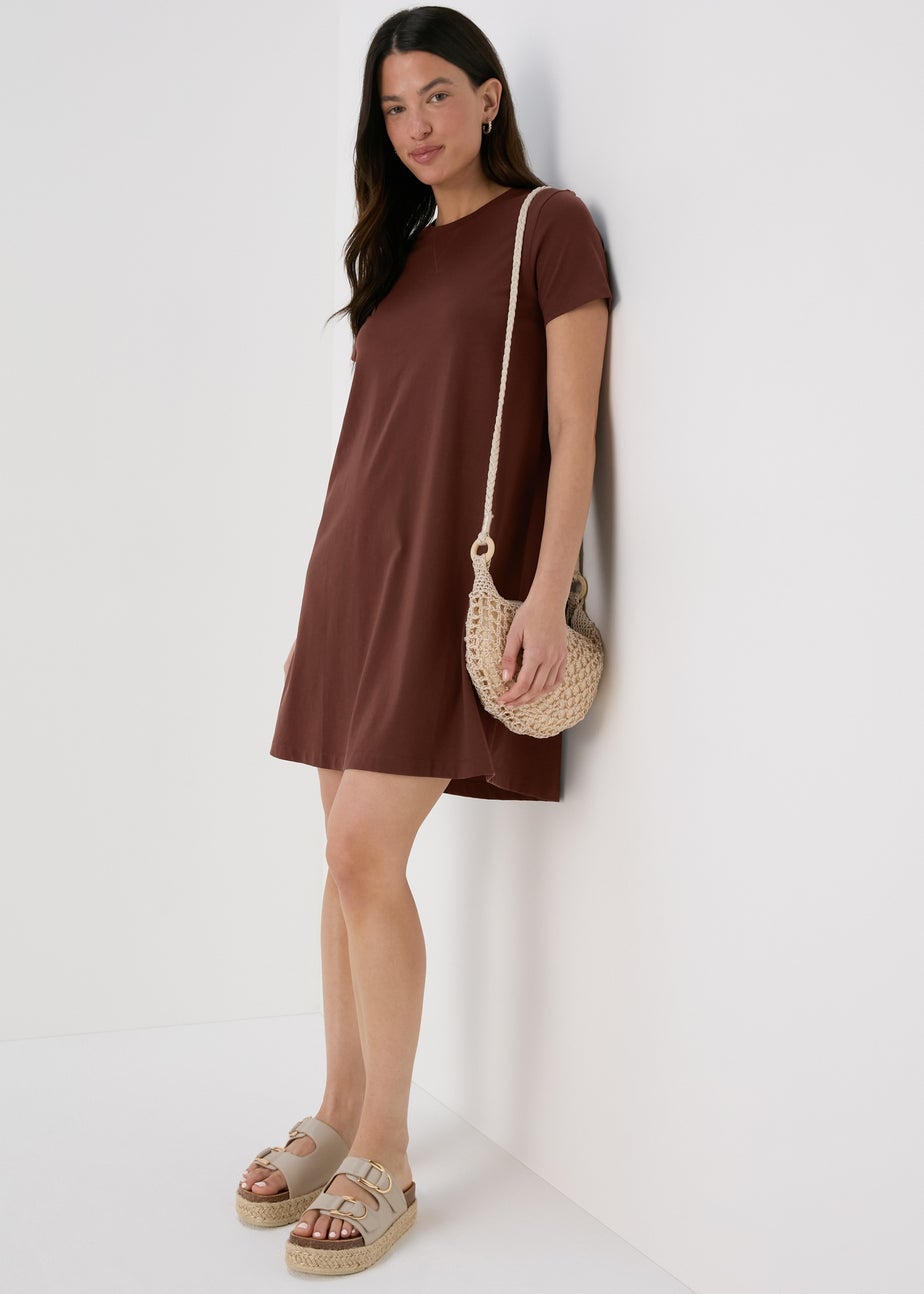 Brown Jersey Mini T-Shirt Dress