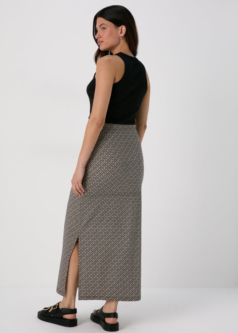 Black Tile Print Jersey Maxi Skirt