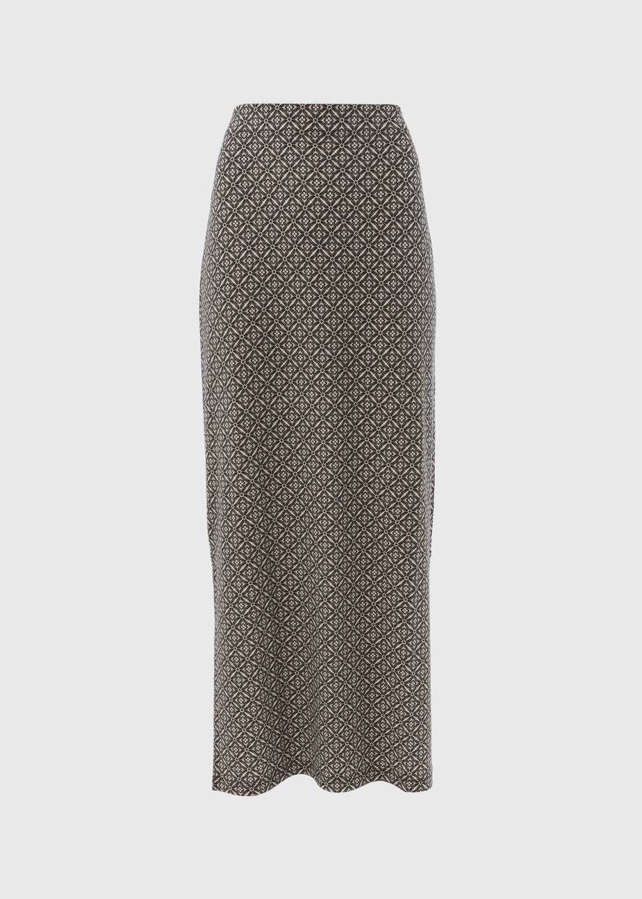 Black Tile Print Jersey Maxi Skirt