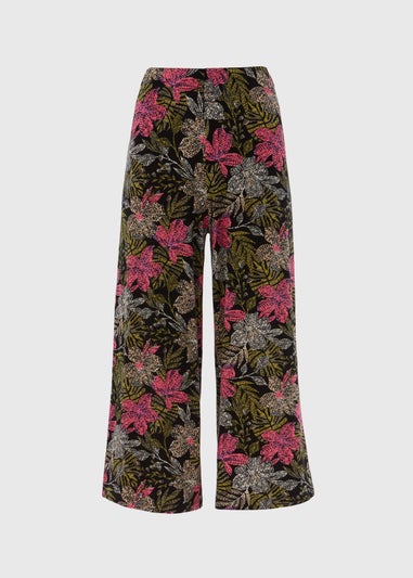 Black Floral Wide Leg Crop Trousers