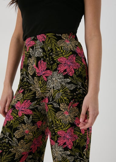 Black Floral Wide Leg Crop Trousers