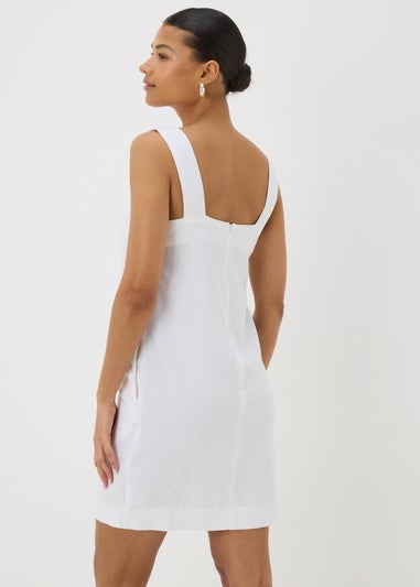 White Linen Blend Mini Shift Dress