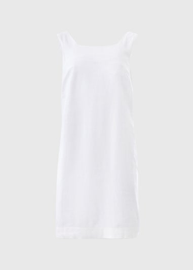 White Linen Blend Mini Shift Dress