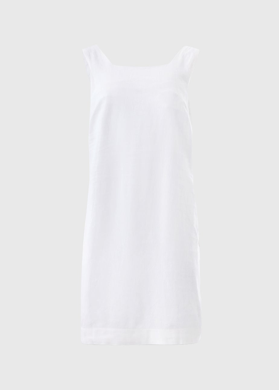 White Linen Blend Mini Shift Dress