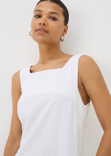 White Linen Blend Mini Shift Dress