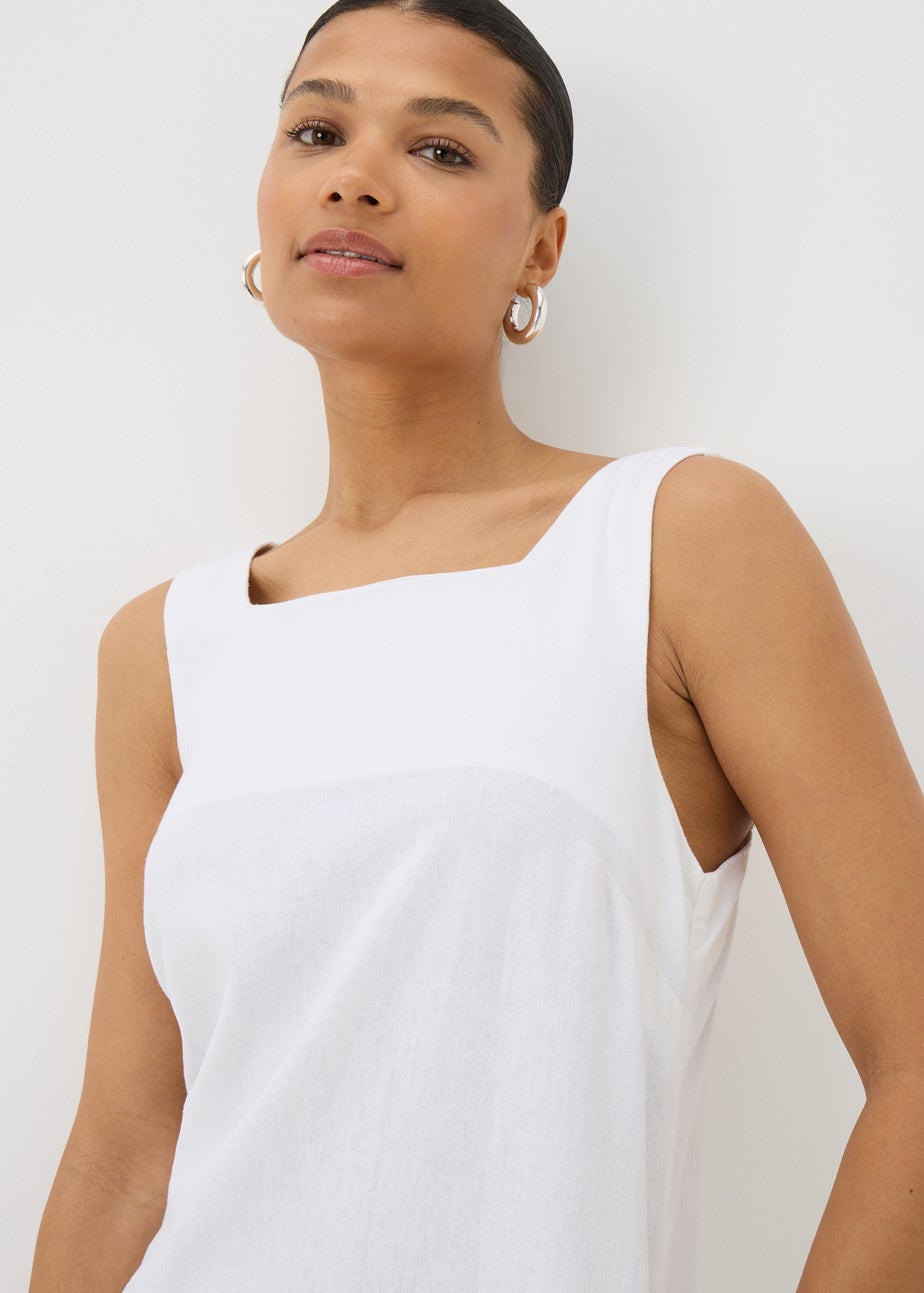 White Linen Blend Mini Shift Dress