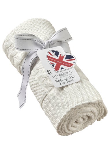 East Coast Patchwork Cable Knit Shawl Cream