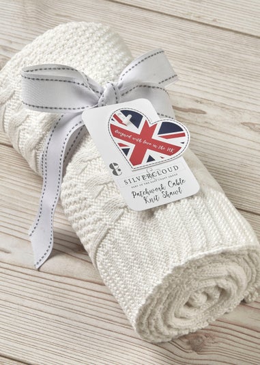 East Coast Patchwork Cable Knit Shawl Cream