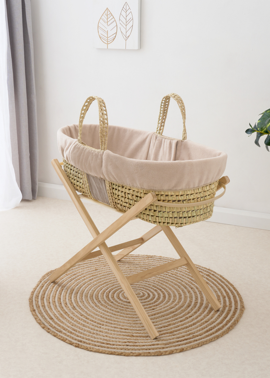 Clair de Lune Cord Reversible Palm Moses Basket & Stand Bundle