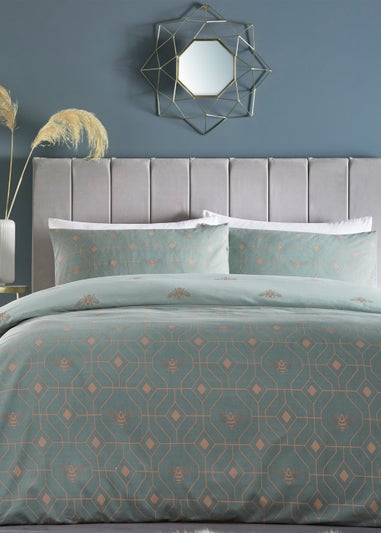 furn. Bee Deco Geometric Duvet Cover Set Eau De Nil