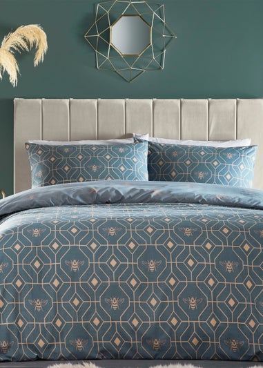 furn. Bee Deco Geometric Duvet Cover Set French Blue