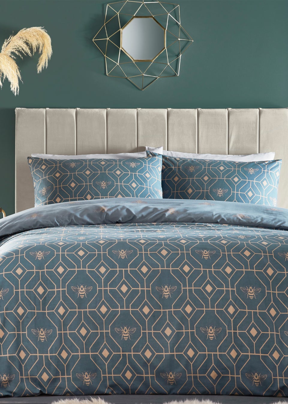 furn. Bee Deco Geometric Duvet Cover Set French Blue