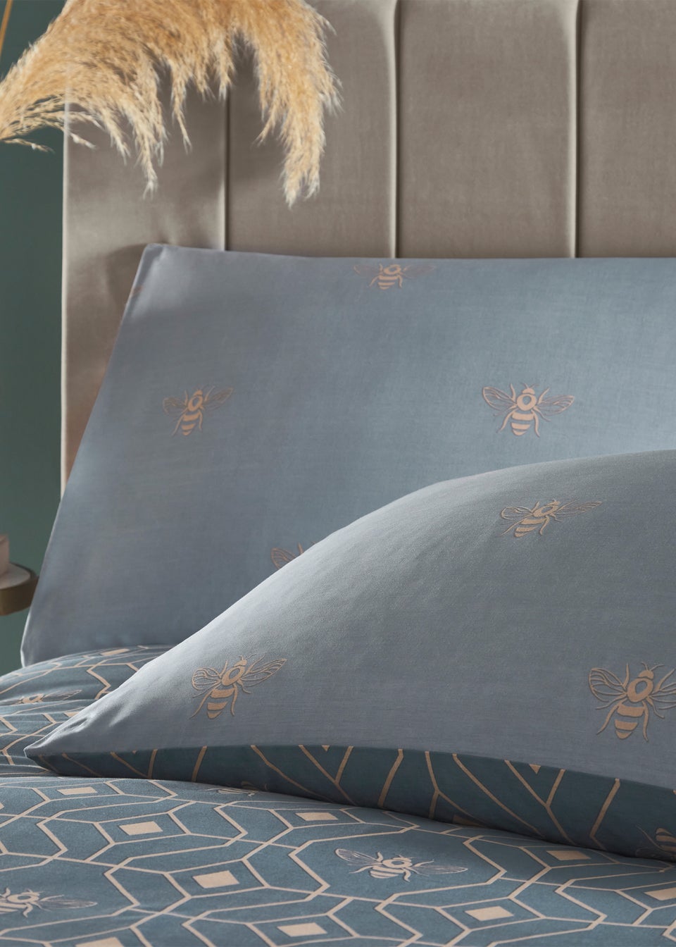 furn. Bee Deco Geometric Duvet Cover Set French Blue