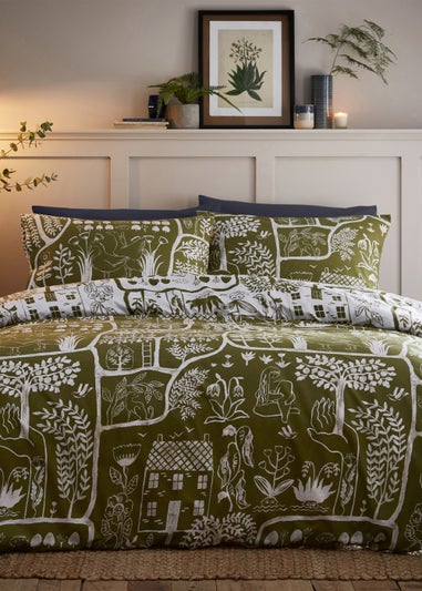 furn. Frida Abstract Floral Duvet Cover Set Green