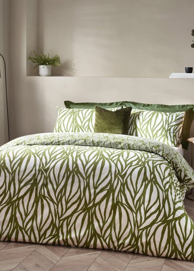 Hoem Frond Abstract Leaf Cotton Rich Duvet Cover Set Olive
