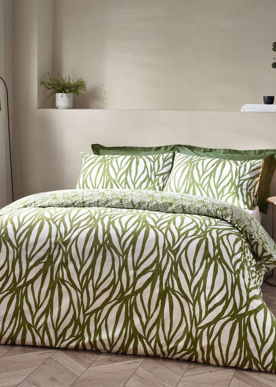 Hoem Frond Abstract Leaf Cotton Rich Duvet Cover Set Olive