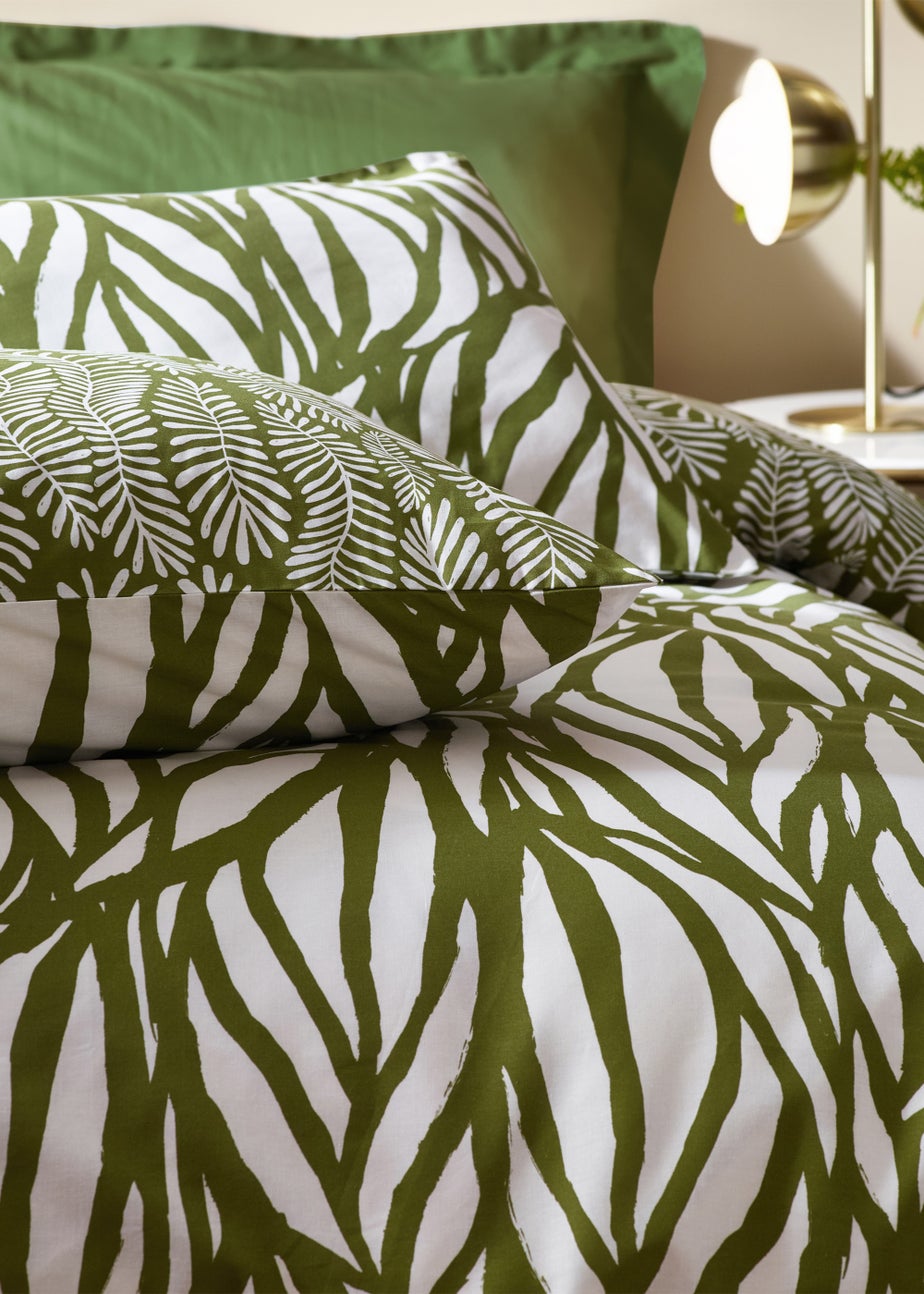 Hoem Frond Abstract Leaf Cotton Rich Duvet Cover Set Olive