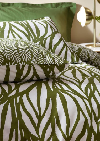 Hoem Frond Abstract Leaf Cotton Rich Duvet Cover Set Olive