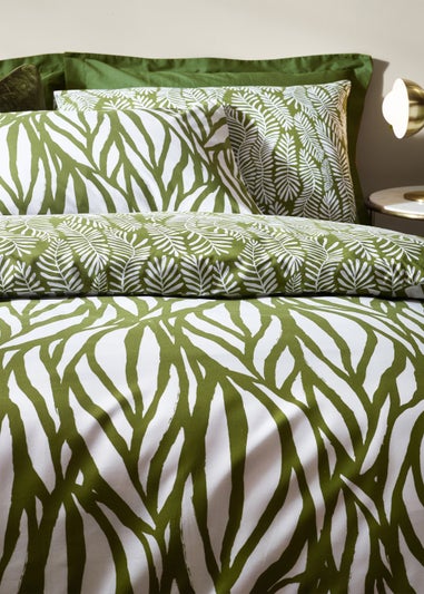 Hoem Frond Abstract Leaf Cotton Rich Duvet Cover Set Olive