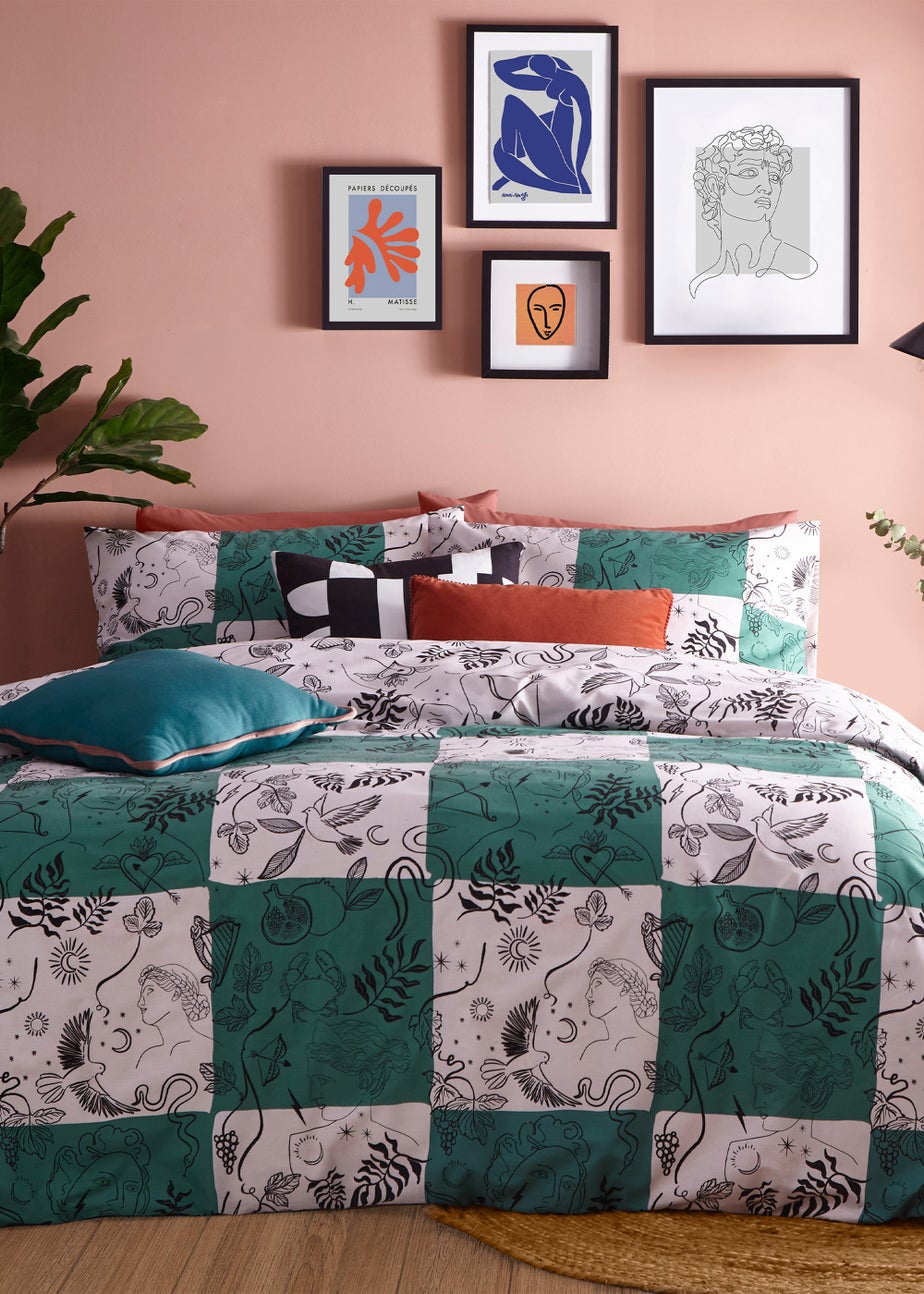 furn. Mythos Checkerboard Reversible Duvet Cover Set Green