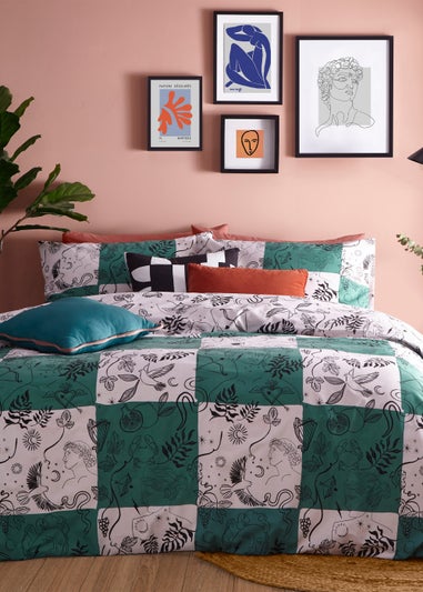 furn. Mythos Checkerboard Reversible Duvet Cover Set Green