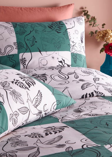 furn. Mythos Checkerboard Reversible Duvet Cover Set Green