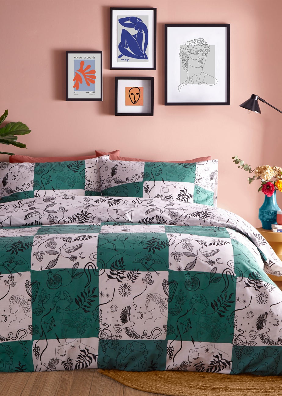 furn. Mythos Checkerboard Reversible Duvet Cover Set Green