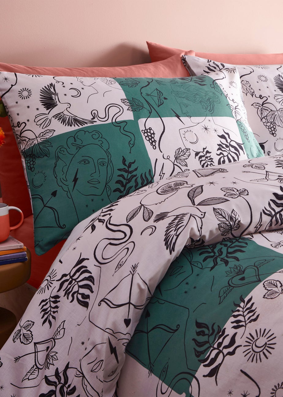 furn. Mythos Checkerboard Reversible Duvet Cover Set Green