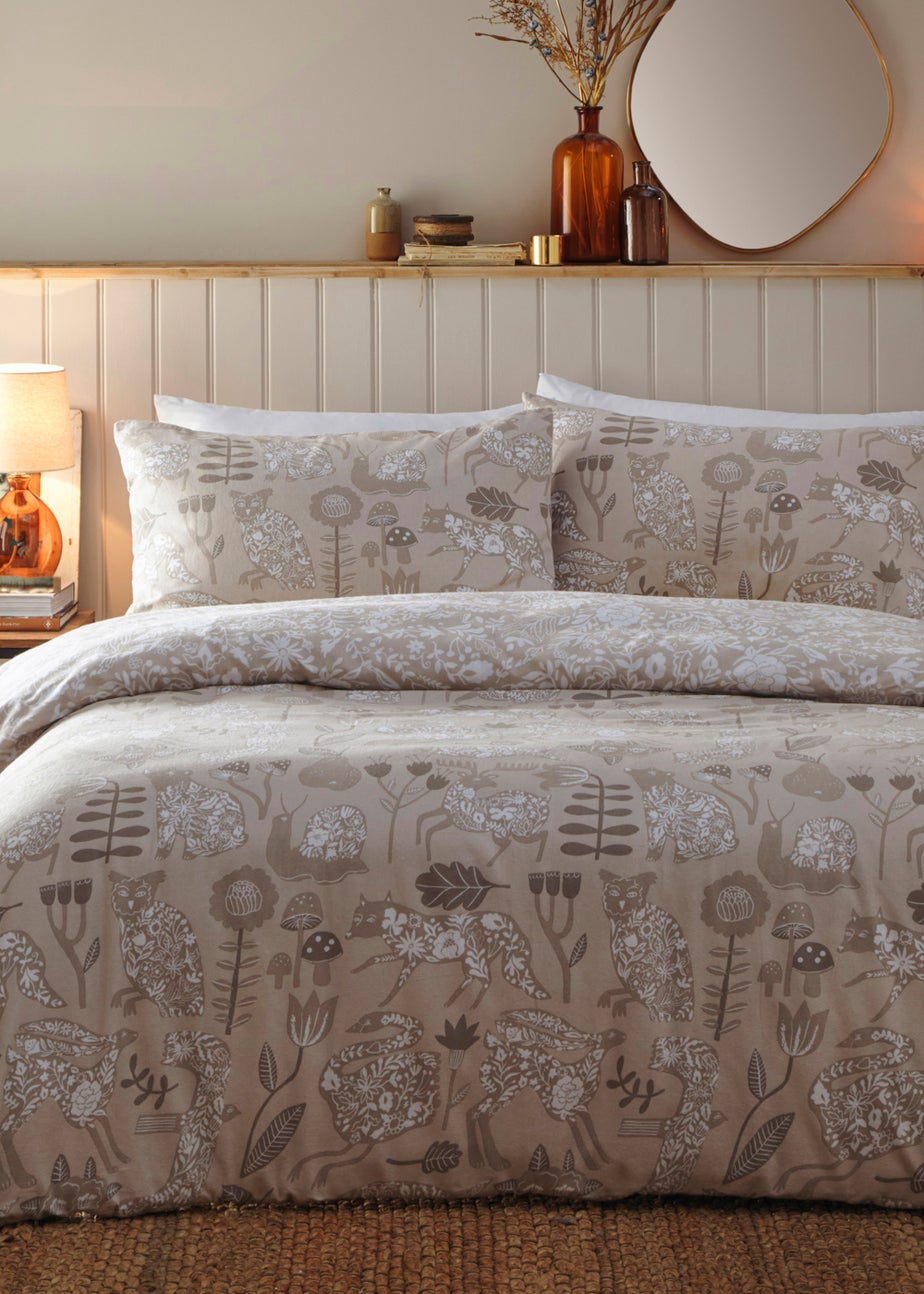 furn. Nook Woodland Brushed Cotton Duvet Cover Set Biege