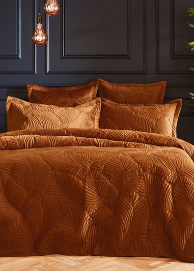 Paoletti Palmeria Quilted Velvet Duvet Cover Set Rust