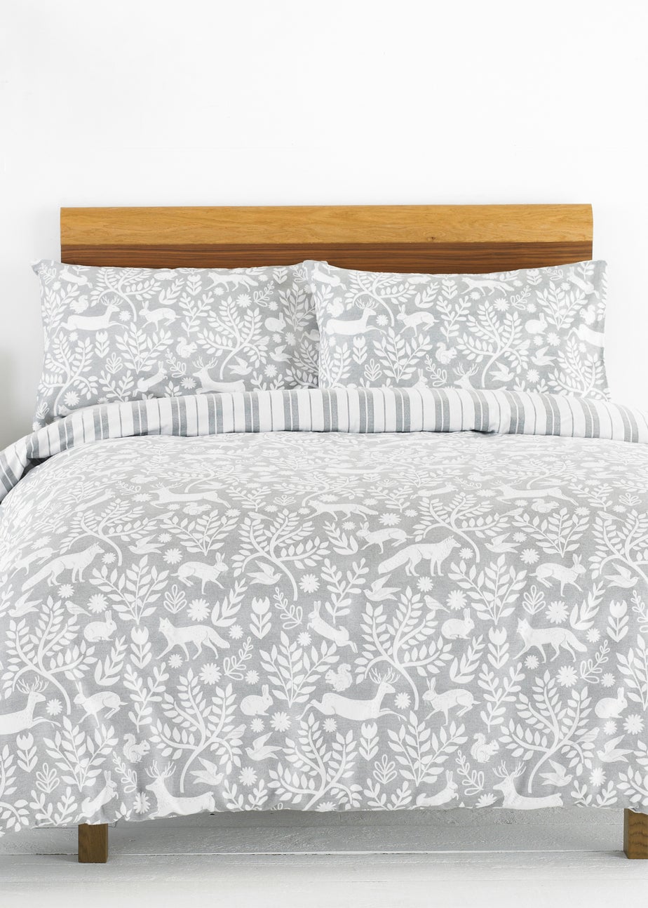 furn. Skandi Woodland Floral Brushed Cotton Duvet Cover Set Grey