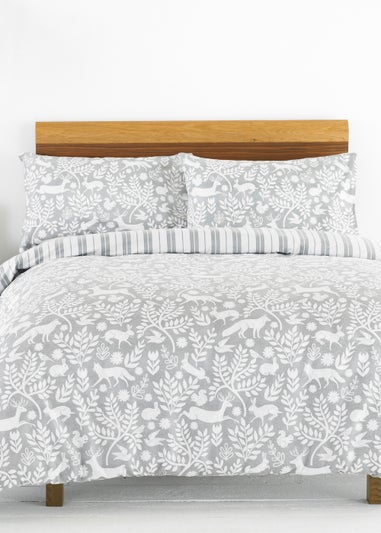 furn. Skandi Woodland Floral Brushed Cotton Duvet Cover Set Grey