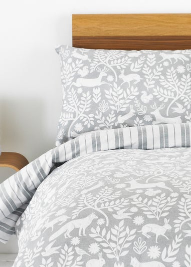 furn. Skandi Woodland Floral Brushed Cotton Duvet Cover Set Grey