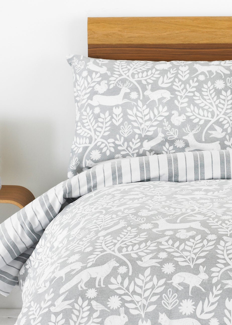 furn. Skandi Woodland Floral Brushed Cotton Duvet Cover Set Grey